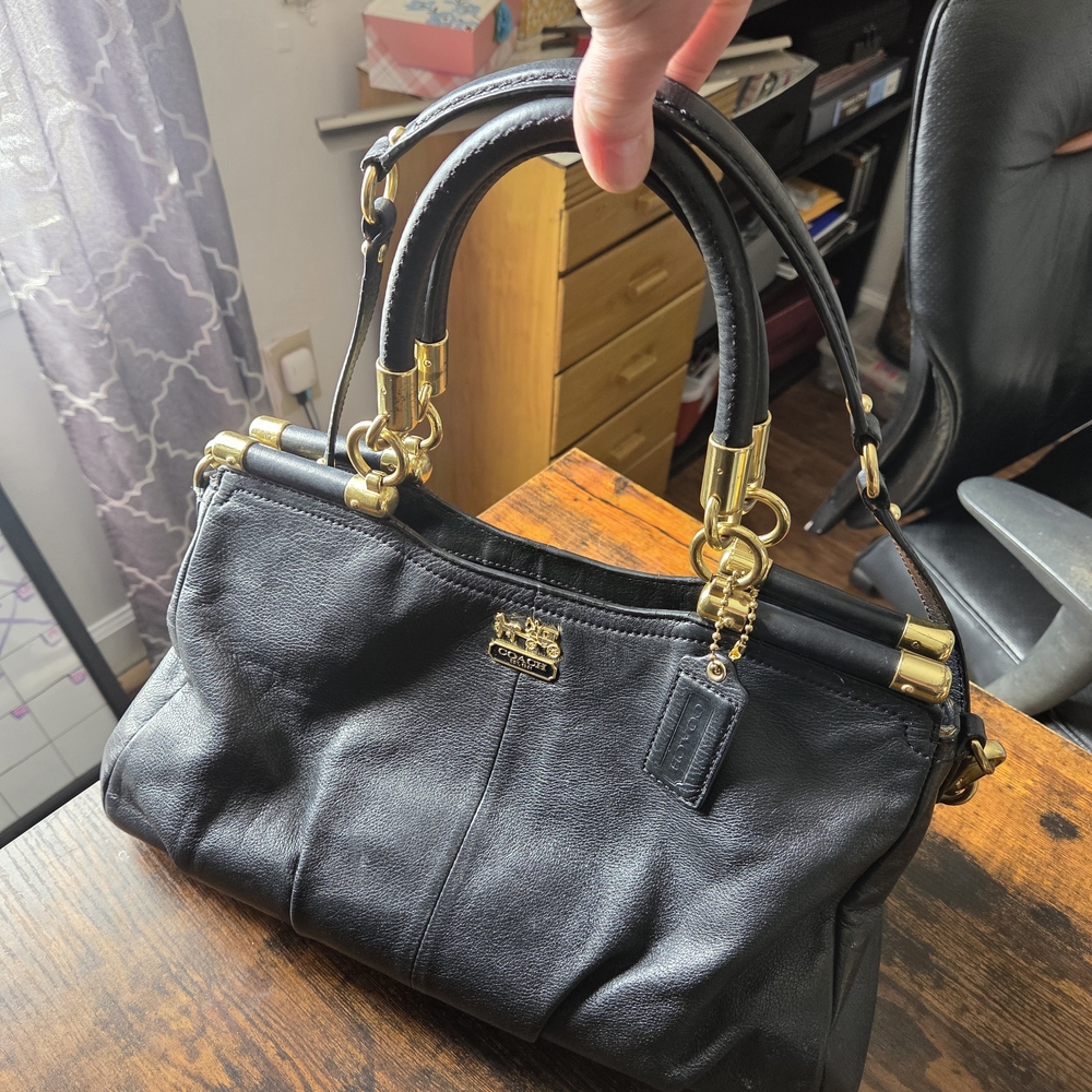 Coach Black Leather Satchel with Gold Accents